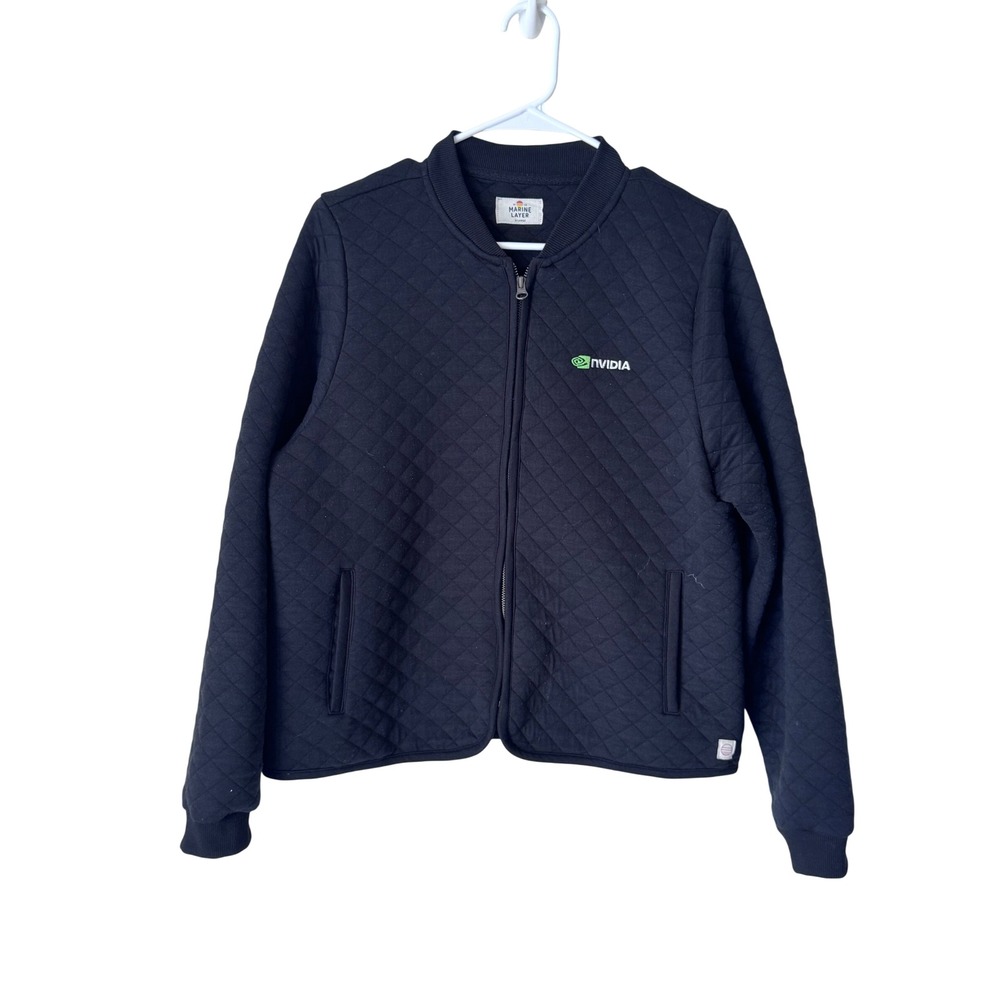 Marine Layer NVIDIA Quilted Bomber Jacket Black Mens XL Custom 2023 13261